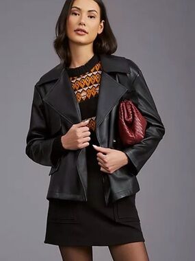 Noize Giulia Cropped Faux Leather Trench Coat
